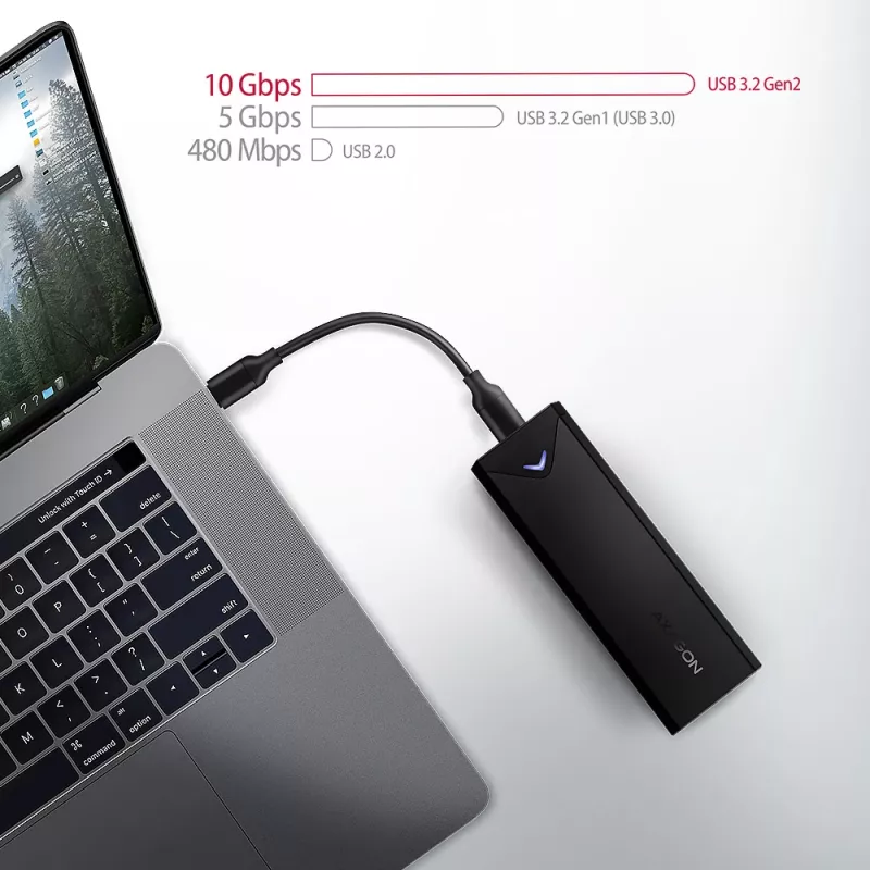 Axagon EEM2-UB2 externe USB-C 10Gbps metalen behuizing voor M.2 NVMe SSD's. Zwart