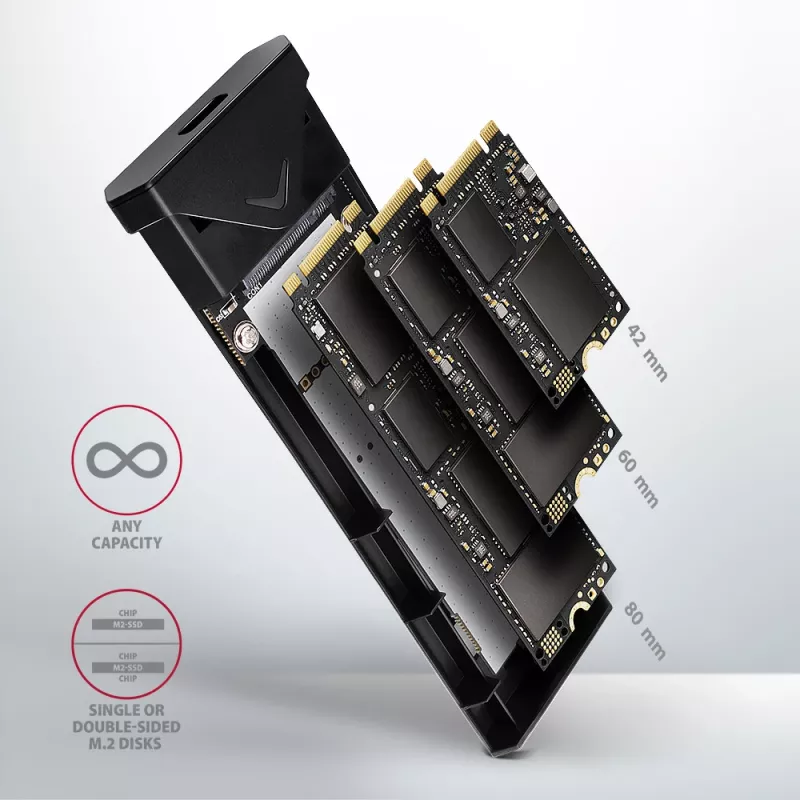 Axagon EEM2-UB2 externe USB-C 10Gbps metalen behuizing voor M.2 NVMe SSD's. Zwart