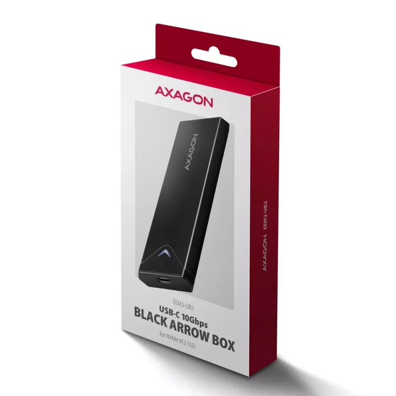 Axagon EEM2-UB2 externe USB-C 10Gbps metalen behuizing voor M.2 NVMe SSD's. Zwart