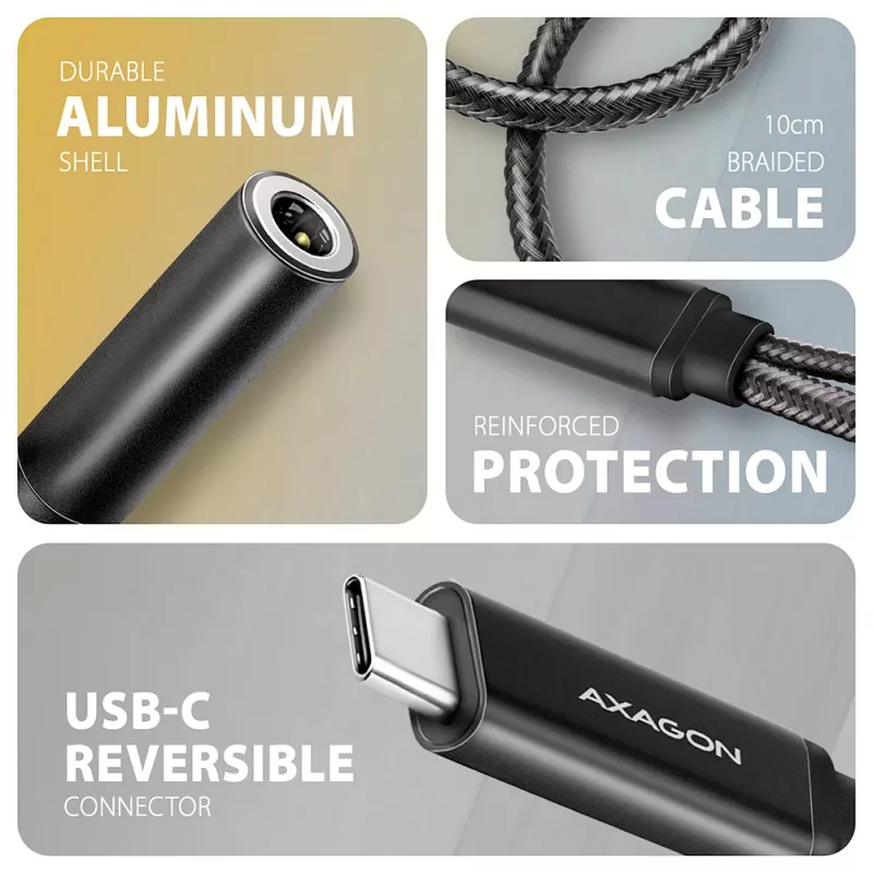 Axagon ADA-HCPD USB-C naar 3,5-mm-jack – Hi-Res-DAC-audioadapter, 384 kHz/32 bit, PD 60 W 3 A