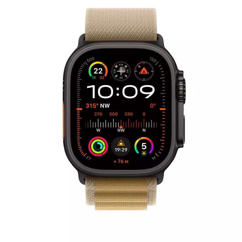 APPLE 49mm Tan Alpine Loop – Medium – zwarte titanium afwerking