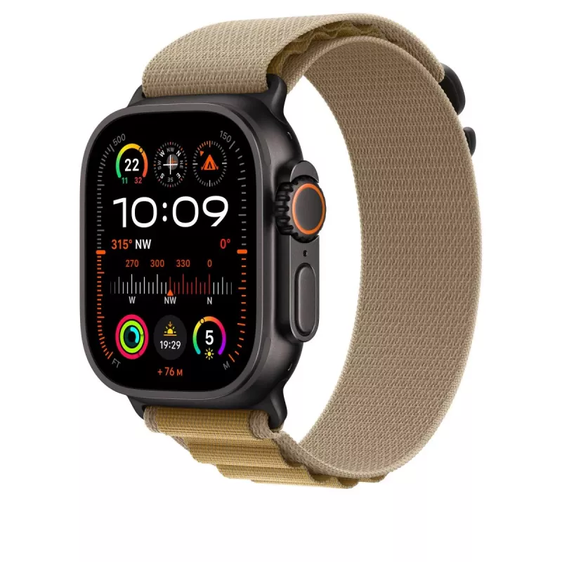 APPLE 49mm Tan Alpine Loop – Medium – zwarte titanium afwerking