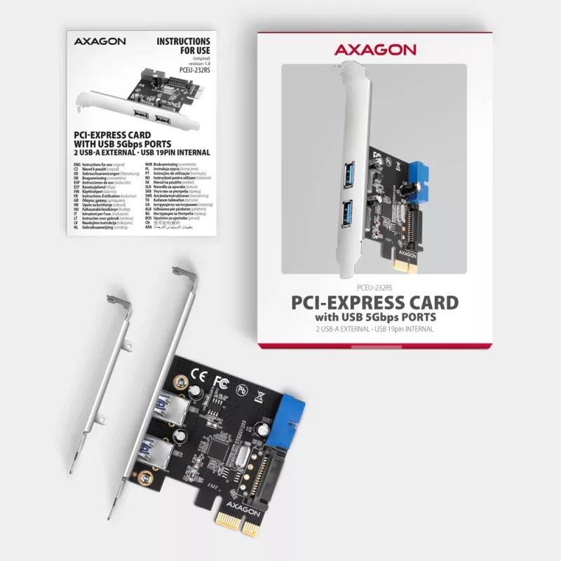 Axagon PCEU-232RS PCIe-controller 2x ext. + 2x int. USB 5Gbps