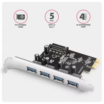 Axagon PCEU-430RS PCIe-controller 4x ext. USB-A 5Gbps-poort