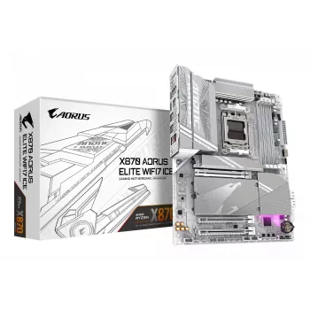 GIGABYTE X870 AORUS ELITE WIFI7 ICE moederbord - ondersteunt AMD Ryzen 9000 CPU's, 16+2+2 fasen digitale VRM, tot 8200 MHz DDR5 (OC), 3xPCIe 5.0 + 1xPCIe 4.0, Wi-Fi 7, 2.5GbE LAN, USB 4
