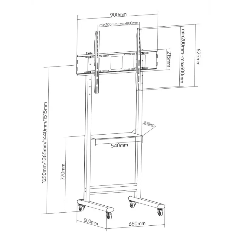 Techly ICA-TR74 tv-muurbeugel/standaard 2,29 m (90 inch) zwart