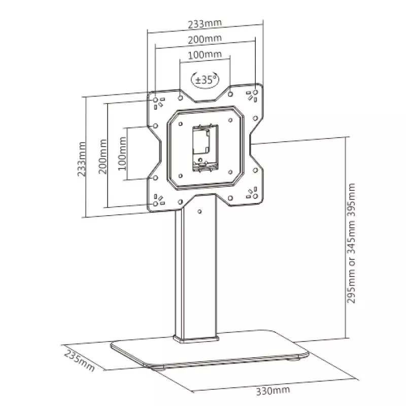 Techly ICA-LCD 323S bureaustandaard voor tv / monitor, 23–43 inch (58,4–109,2 cm), 40 kg, draaibaar, VESA 200x200, voet van gehard glas, zwart