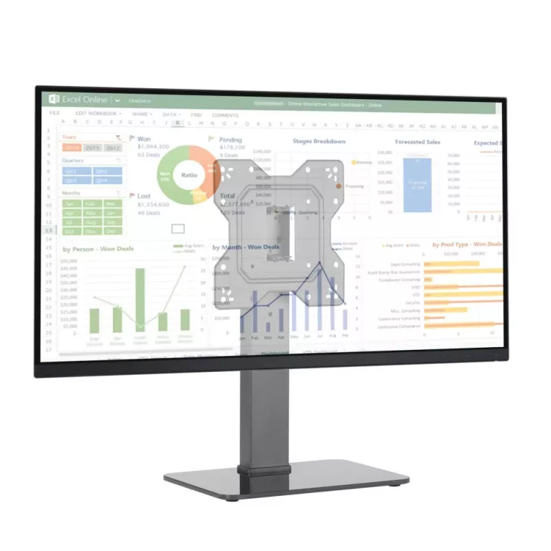 Techly ICA-LCD 323S bureaustandaard voor tv / monitor, 23–43 inch (58,4–109,2 cm), 40 kg, draaibaar, VESA 200x200, voet van gehard glas, zwart
