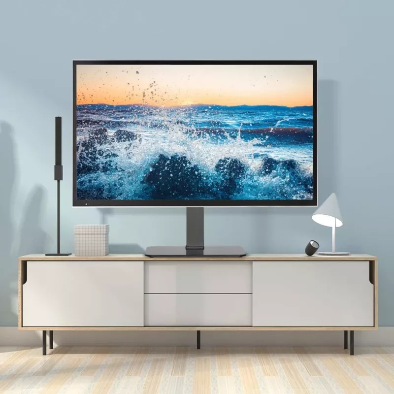 Techly ICA-LCD 323M bureaustandaard voor tv / monitor, 32–55 inch (81,3–139,7 cm), 40 kg, draaibaar, VESA 400x400, voet van gehard glas, zwart