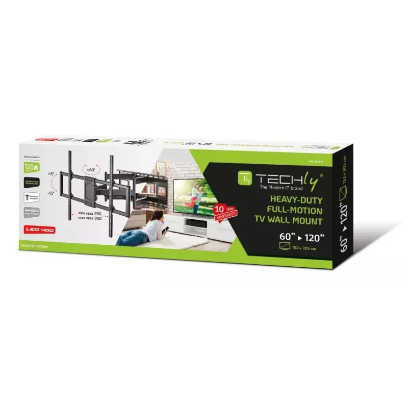 Techly slanke wandbeugel voor 60-120 inch lcd-led-tv zwart maximaal draagvermogen 120 kg