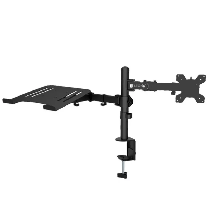 Techly ICA-LCD 174NB monitorbeugel voor op bureau met laptopplank, 13–32 inch (33–81,3 cm), 8 kg, laptop 12–17 inch, VESA 75x75 / 100x100, zwart