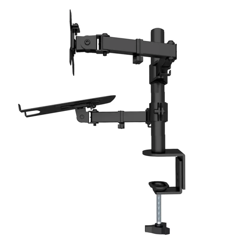 Techly ICA-LCD 174NB monitorbeugel voor op bureau met laptopplank, 13–32 inch (33–81,3 cm), 8 kg, laptop 12–17 inch, VESA 75x75 / 100x100, zwart