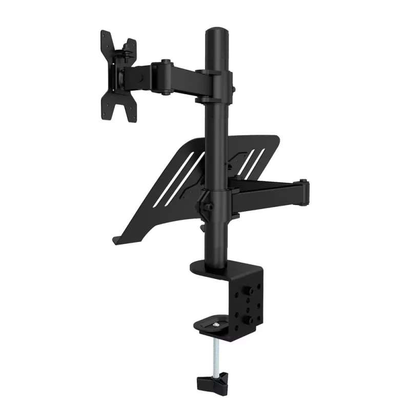 Techly ICA-LCD 174NB monitorbeugel voor op bureau met laptopplank, 13–32 inch (33–81,3 cm), 8 kg, laptop 12–17 inch, VESA 75x75 / 100x100, zwart