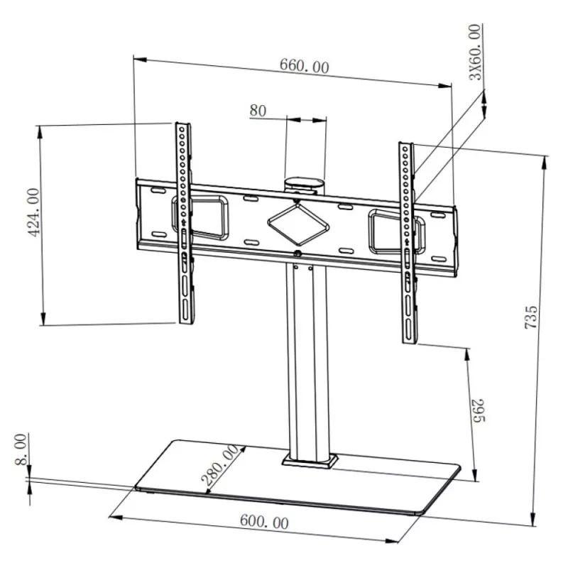 Techly ICA-LCD S07L tv-standaard, 32-65 inch (81-165,1 cm), 45 kg, VESA 600x400, voet van gehard glas, zwart