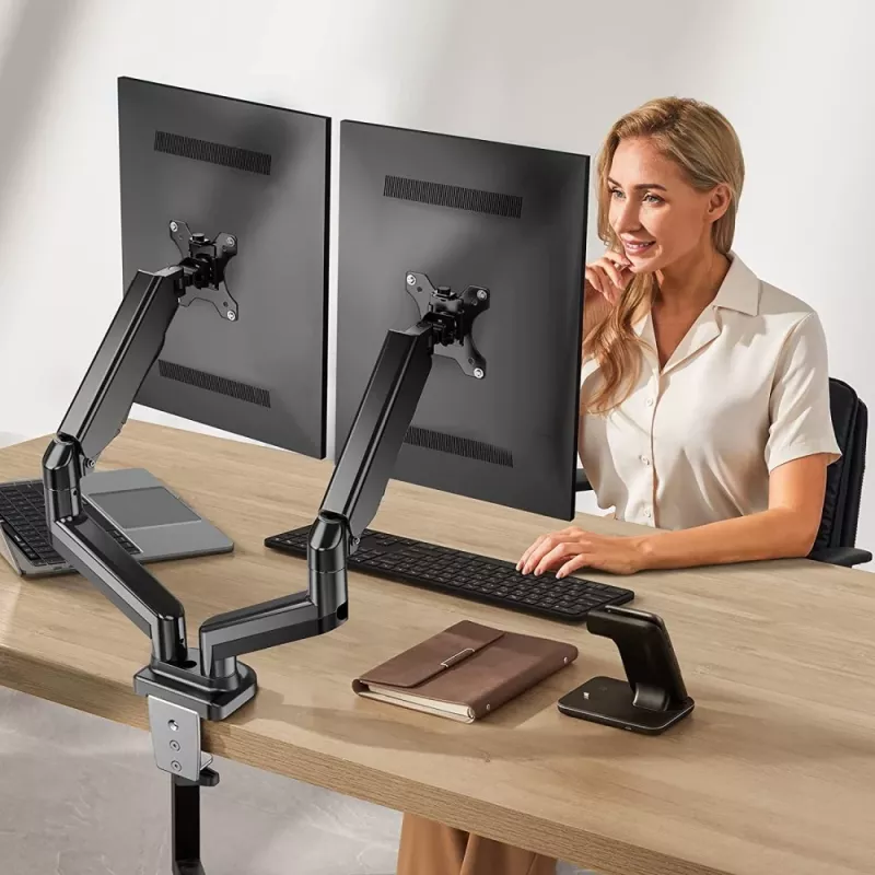 Techly ICA-LCD 462B monitorarm voor op het bureau, gasveer, 17-32 inch (43,2-81,3 cm), 9 kg, VESA 75x75/100x100, zwart