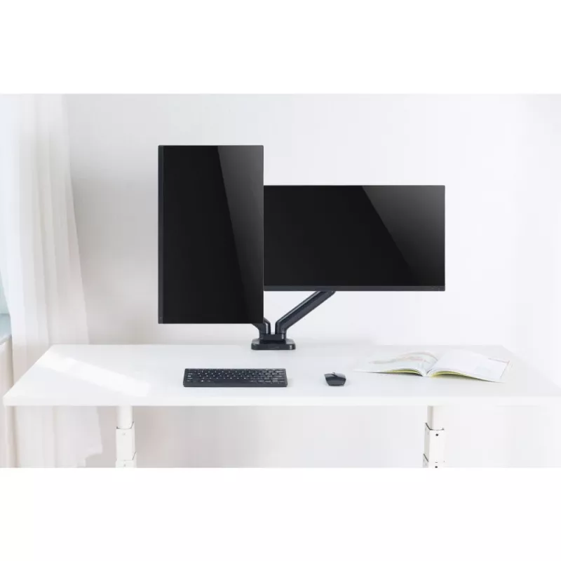 Techly ICA-LCD 462B monitorarm voor op het bureau, gasveer, 17-32 inch (43,2-81,3 cm), 9 kg, VESA 75x75/100x100, zwart