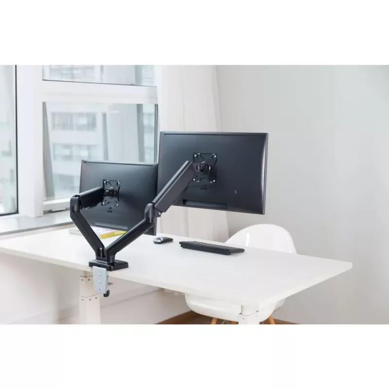 Techly ICA-LCD 462B monitorarm voor op het bureau, gasveer, 17-32 inch (43,2-81,3 cm), 9 kg, VESA 75x75/100x100, zwart