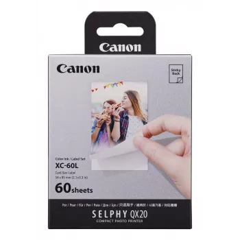 Canon XC-60L, Kleursublimatie, 5,4x8,5 cm, 60 stuks. Canon XC-60L. Druktechnologie: Kleursublimatie, Papierformaat: 5,4x8,5 cm. Hoeveelheid per verpakking: 60 stuks