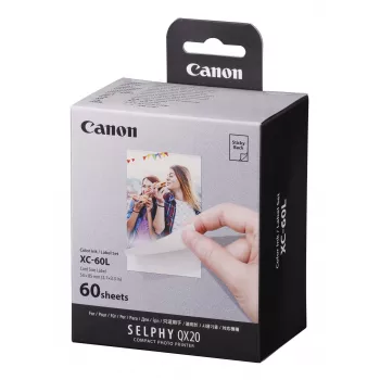Canon XC-60L, Kleursublimatie, 5,4x8,5 cm, 60 stuks. Canon XC-60L. Druktechnologie: Kleursublimatie, Papierformaat: 5,4x8,5 cm. Hoeveelheid per verpakking: 60 stuks