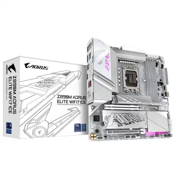 GIGABYTE Z890M AORUS ELITE WIFI7 ICE moederbord - ondersteunt Intel Core Ultra (serie 2) CPU's, 12+1+2 fasen VRM, tot 8800MHz DDR5 (OC), 1xPCIe 5.0 + 2xPCIe 4.0, Wi-Fi 7, 2.5GbE LAN, USB 4