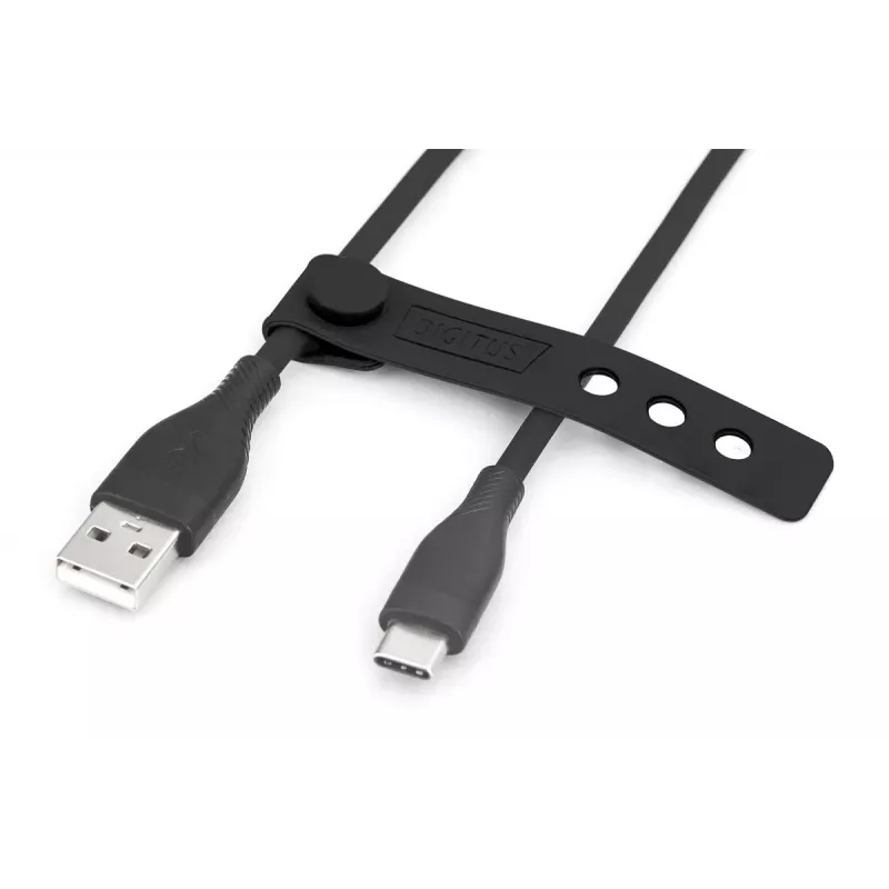 DIGITUS USB-C siliconen oplaadkabel USB-A - USB-C USB 2.0 60W - 1m Zwart