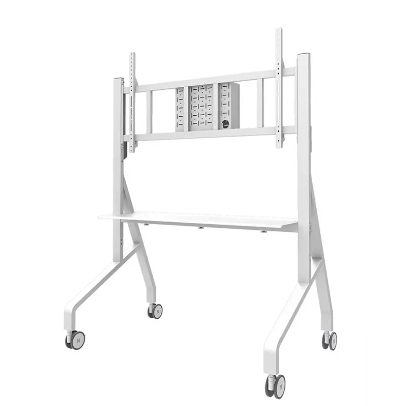 Neomounts MOVE Go XL FL50-575WH1 tv-trolley, 65-110 inch, max. 125 kg, VESA 100x100-1100x600, hoogte verstelbaar 129-139 cm, afsluitbaar, snelle installatie, TÜV-gecertificeerd, wit