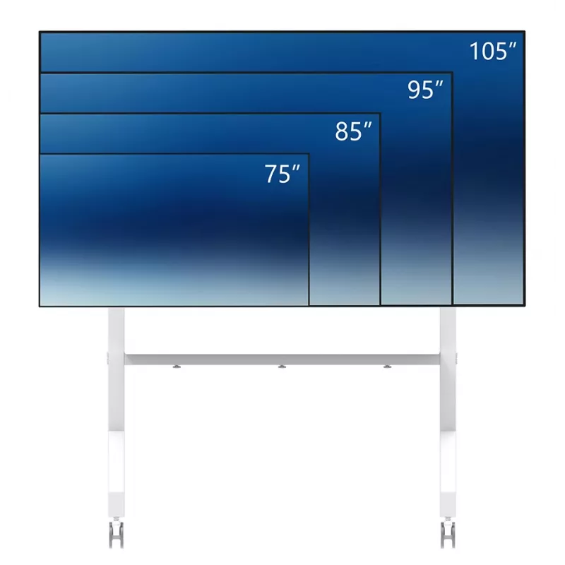 Neomounts MOVE Go XL FL50-575WH1 tv-trolley, 65-110 inch, max. 125 kg, VESA 100x100-1100x600, hoogte verstelbaar 129-139 cm, afsluitbaar, snelle installatie, TÜV-gecertificeerd, wit
