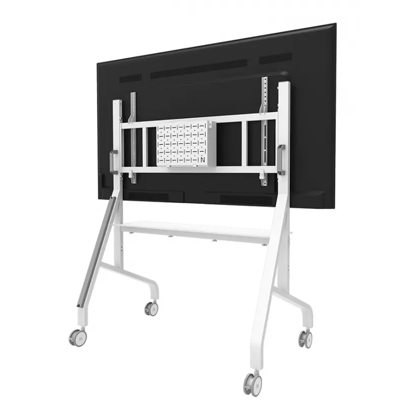 Neomounts MOVE Go XL FL50-575WH1 tv-trolley, 65-110 inch, max. 125 kg, VESA 100x100-1100x600, hoogte verstelbaar 129-139 cm, afsluitbaar, snelle installatie, TÜV-gecertificeerd, wit