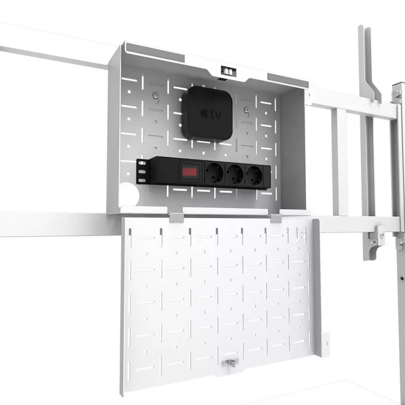 Neomounts MOVE Go XL FL50-575WH1 tv-trolley, 65-110 inch, max. 125 kg, VESA 100x100-1100x600, hoogte verstelbaar 129-139 cm, afsluitbaar, snelle installatie, TÜV-gecertificeerd, wit