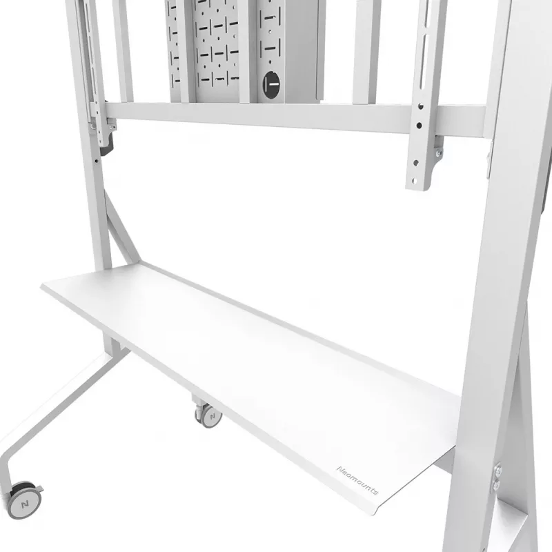 Neomounts MOVE Go XL FL50-575WH1 tv-trolley, 65-110 inch, max. 125 kg, VESA 100x100-1100x600, hoogte verstelbaar 129-139 cm, afsluitbaar, snelle installatie, TÜV-gecertificeerd, wit