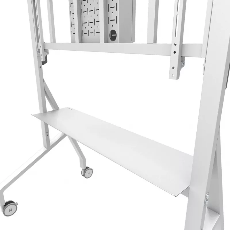 Neomounts MOVE Go XL FL50-575WH1 tv-trolley, 65-110 inch, max. 125 kg, VESA 100x100-1100x600, hoogte verstelbaar 129-139 cm, afsluitbaar, snelle installatie, TÜV-gecertificeerd, wit