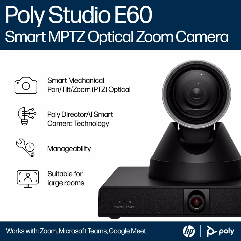 HP Poly Studio E60 smart camera 4K MPTZ met 12-voudige optische zoom