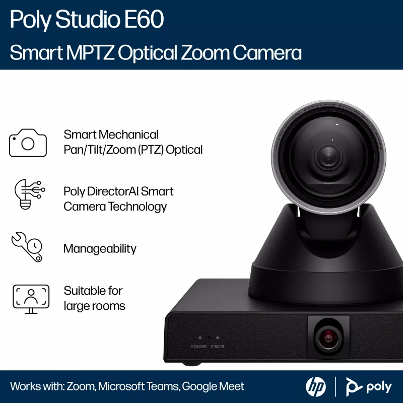 HP Poly Studio E60 smart camera 4K MPTZ met 12-voudige optische zoom
