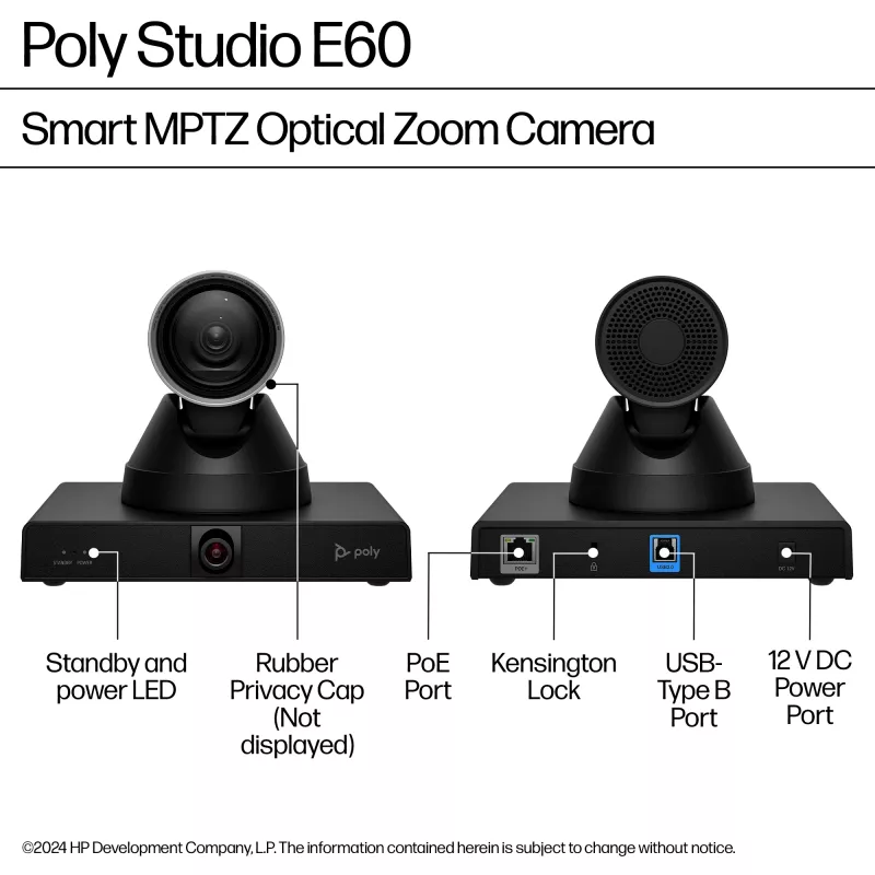 HP Poly Studio E60 smart camera 4K MPTZ met 12-voudige optische zoom