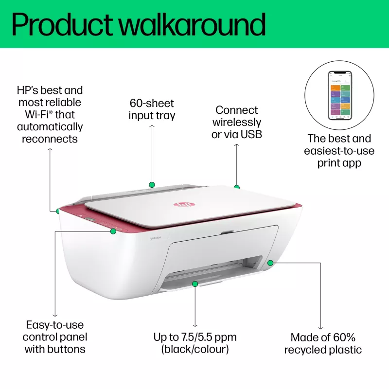 HP DeskJet 2823e draadloze 3-in-1 kleurenprinter, kopieerder, scanner