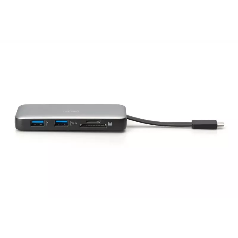 DIGITUS USB-C Travel Docking Station, 7-poorts - HDMI / 2x USB-A 3.2 Gen 1 / GbE / SD / MicroSD - 100W USB-C Power Delivery
