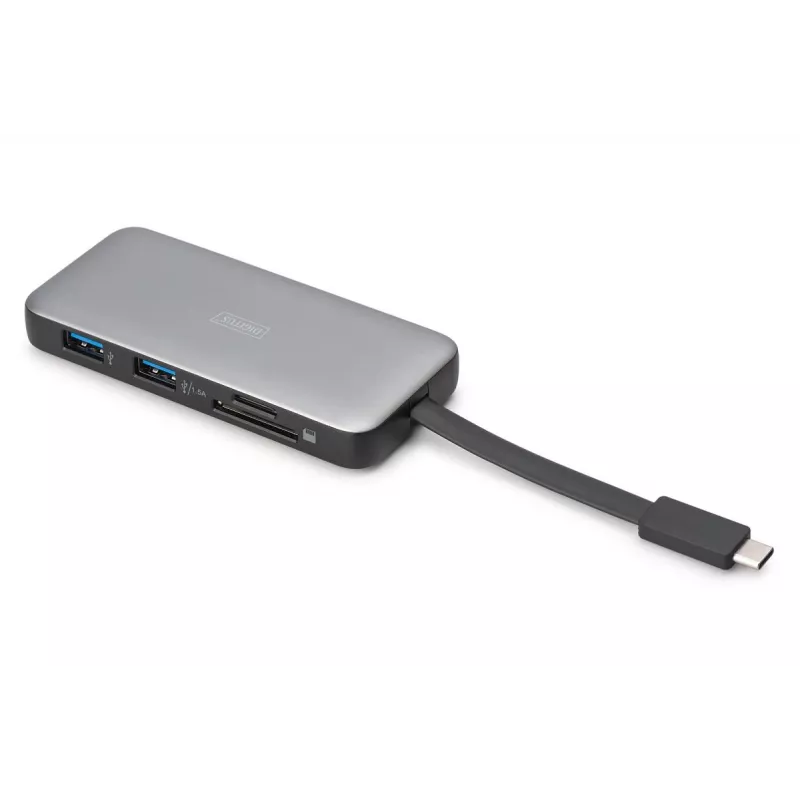 DIGITUS USB-C Travel Docking Station, 7-poorts - HDMI / 2x USB-A 3.2 Gen 1 / GbE / SD / MicroSD - 100W USB-C Power Delivery