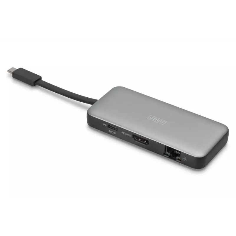 DIGITUS USB-C Travel Docking Station, 7-poorts - HDMI / 2x USB-A 3.2 Gen 1 / GbE / SD / MicroSD - 100W USB-C Power Delivery