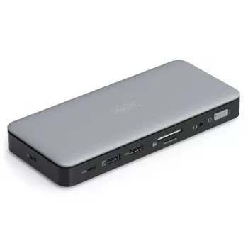 DIGITUS USB-C Dockingstation, 11-voudig - 2x HDMI / DP / 2x USB-A 3.2 Gen 2 / USB-C 3.2 Gen 2 / GbE / SD / MicroSD / DC-bus - max. 150 Watt / 3,5 mm