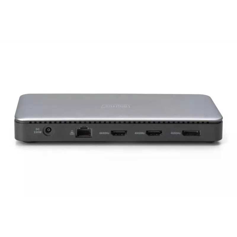 DIGITUS USB-C Dockingstation, 11-voudig - 2x HDMI / DP / 2x USB-A 3.2 Gen 2 / USB-C 3.2 Gen 2 / GbE / SD / MicroSD / DC-bus - max. 150 Watt / 3,5 mm