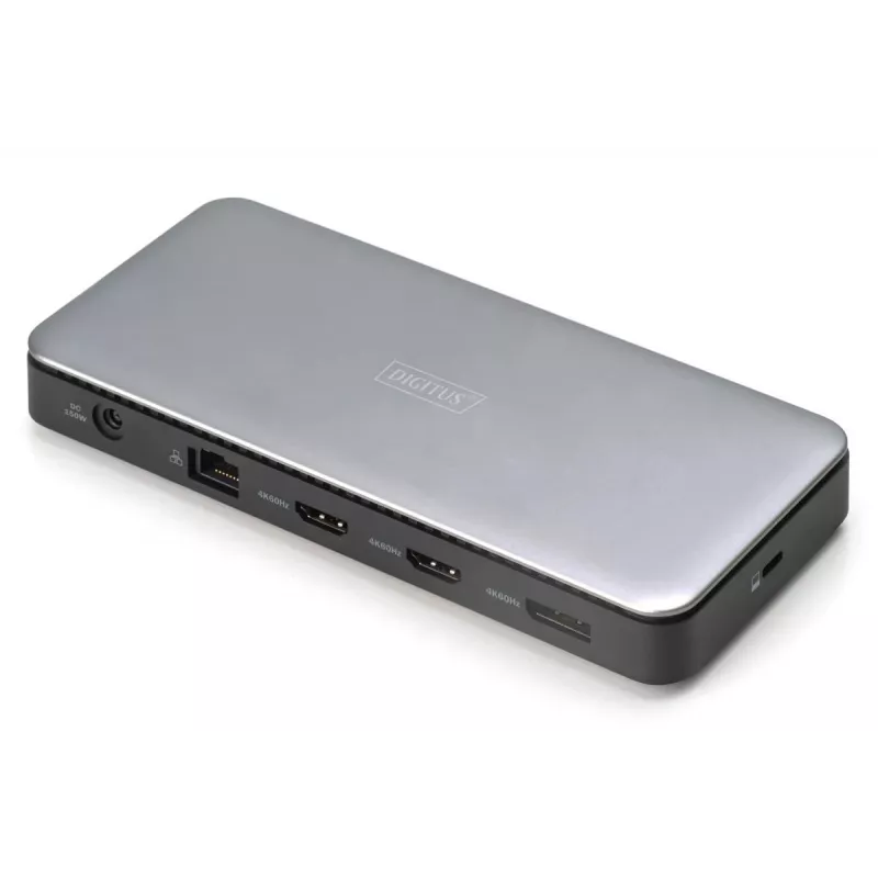 DIGITUS USB-C Dockingstation, 11-voudig - 2x HDMI / DP / 2x USB-A 3.2 Gen 2 / USB-C 3.2 Gen 2 / GbE / SD / MicroSD / DC-bus - max. 150 Watt / 3,5 mm
