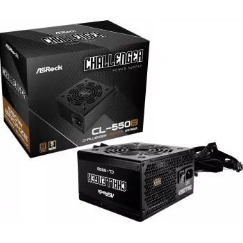 Voeding ASRock CL-550B Challenger 550W ATX, 20+4-pin, 80 PLUS Bronze, 120-mm-ventilator, zwart