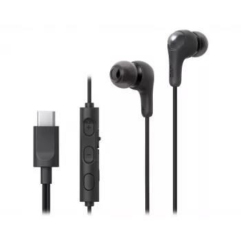 Bedrade in-ear headset JVC HA-FR9UC met USB-C, 9,2-mm-driver, 5–22.000 Hz, inline microfoon en bediening, 1,2 m kabel, zwart