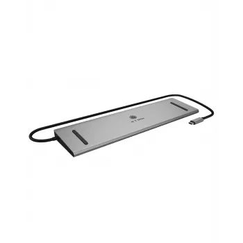 ICY BOX 11-in-1 via USB Type-C, bedraad, USB 3.2 Gen 1 (3.1 Gen 1) Type-C, 100 W, 3,5 mm, 10,100,1000 Mbit/s, antraciet, zwart
