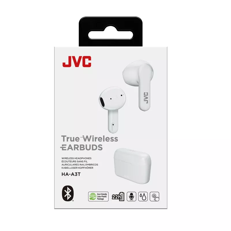 JVC HA-A3T echt draadloze in-ear oortelefoon, Bluetooth 5.1, IPX4, tot 22 uur, 20 - 20000 Hz, wit