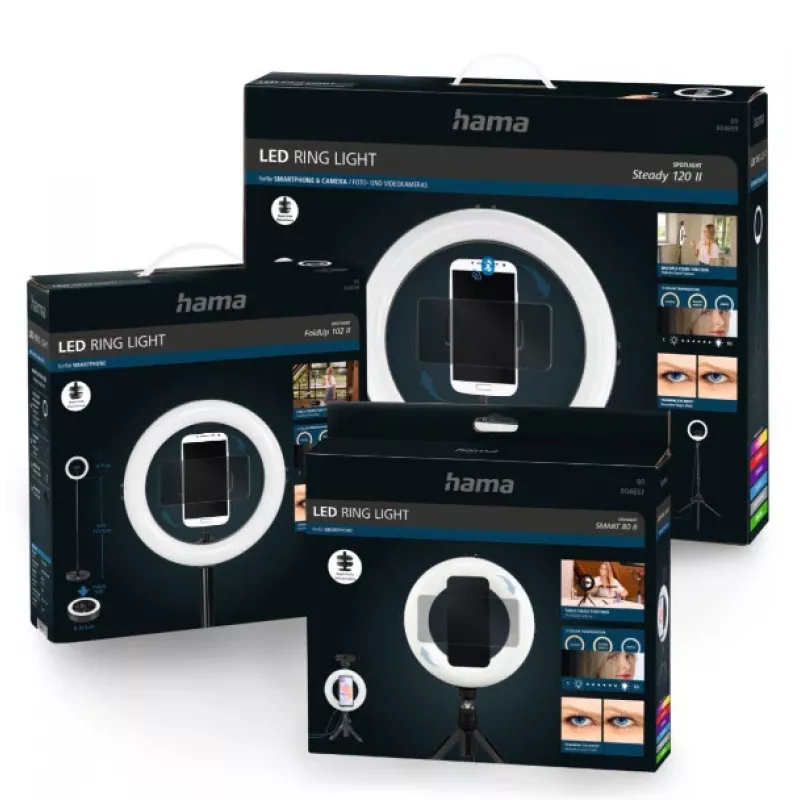 Hama SpotLight Smart 80 II LED-ringlamp, set voor smartphone, met mini-statief