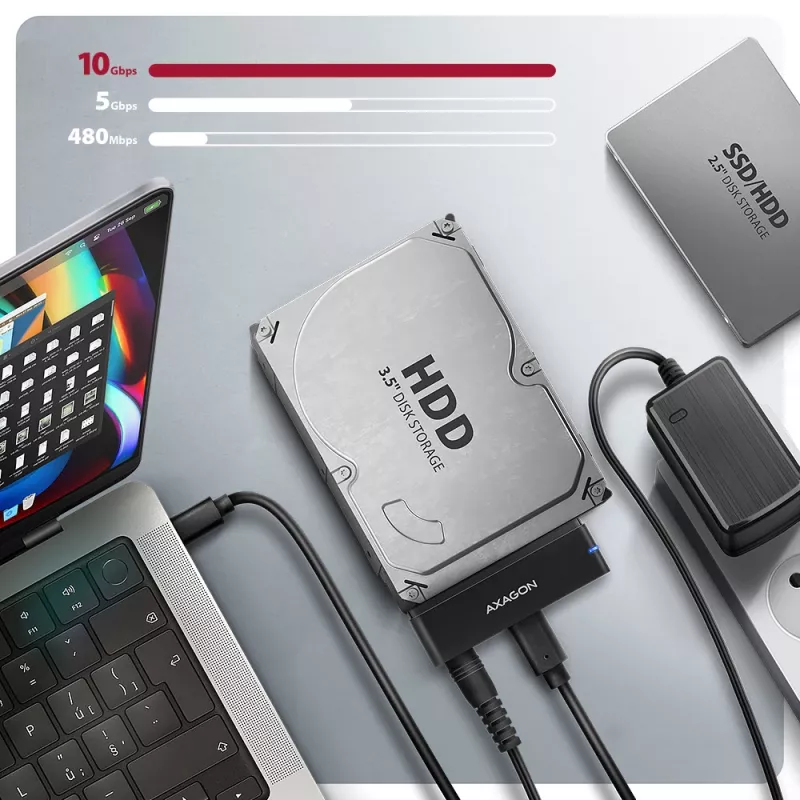 Axagon ADSA-FPX USB-C 10Gbps FAST PORT X adapter voor 2,5-inch/3,5-inch SSD/HDD