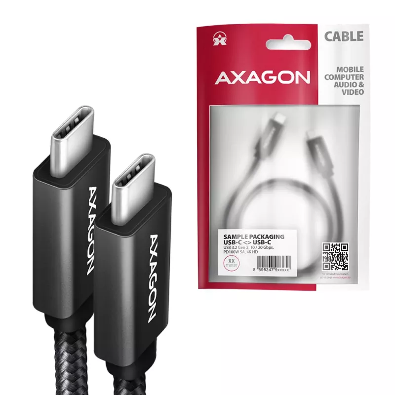 Axagon BUCM32-CM05AB SPEED+ USB-C <> USB 20Gbps/100W-kabel 0,5 m
