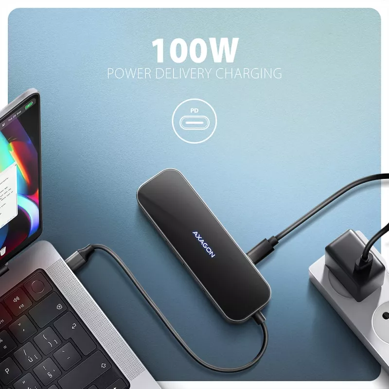 Axagon HMC-6GLN USB 5Gbps-hub, 2x USB-A, USB-C, HDMI 4k/60Hz, RJ-45, PD 100W, USB-C-kabel