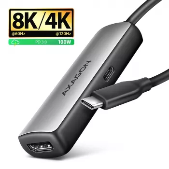 Axagon RVC-HI8KPD, USB-C -> HDMI 2.1-adapter, 8K/60Hz, 4K/144Hz, HDR10+, PD100W